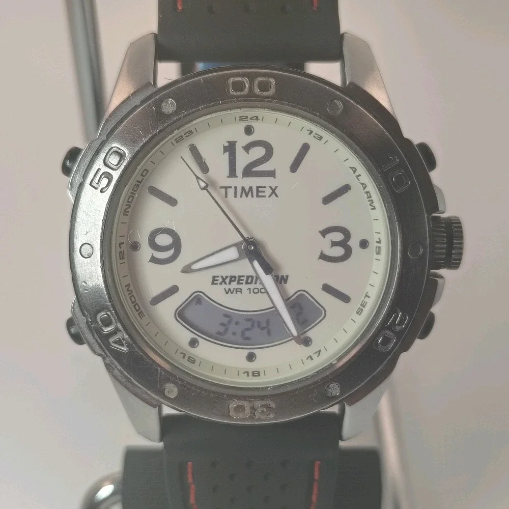 Vintage Timex Expedition IDIGLO DUAL Time 38mm Mens‎ Analog-Digital Quartz Watch